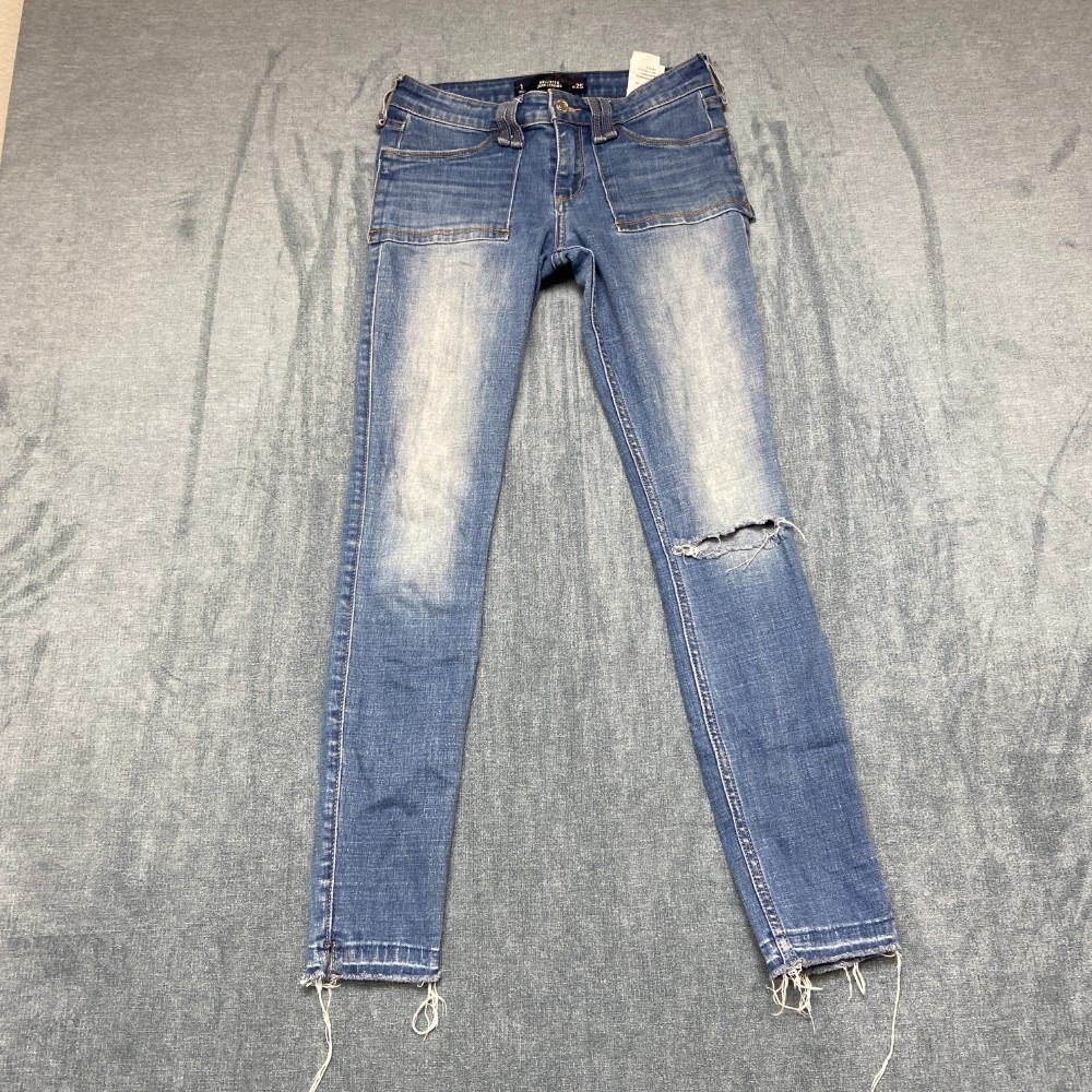 Hollister Legging Jeans Women 1 25x27 Blue Cotton Low Rise Distressed Frayed Hem
